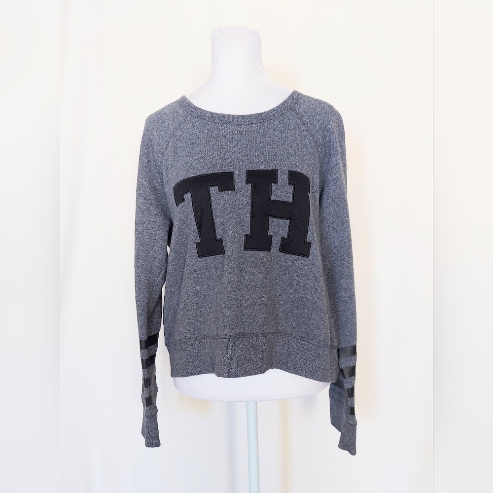 Tommy Hilfiger Sport Cropped Logo Sweatshirt Gray Black Womens Size Medium